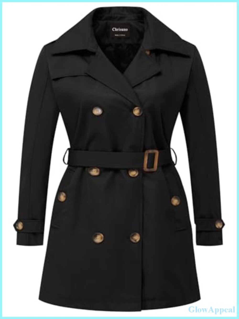 Plus Size Double Breasted Trench Coat Water Repellent Windproof Mid-Length